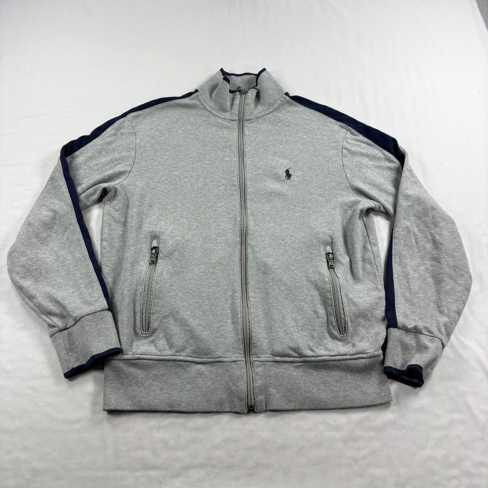 Polo Ralph Lauren Track Jacket Mens Small Gray Blue Full Zip Casual